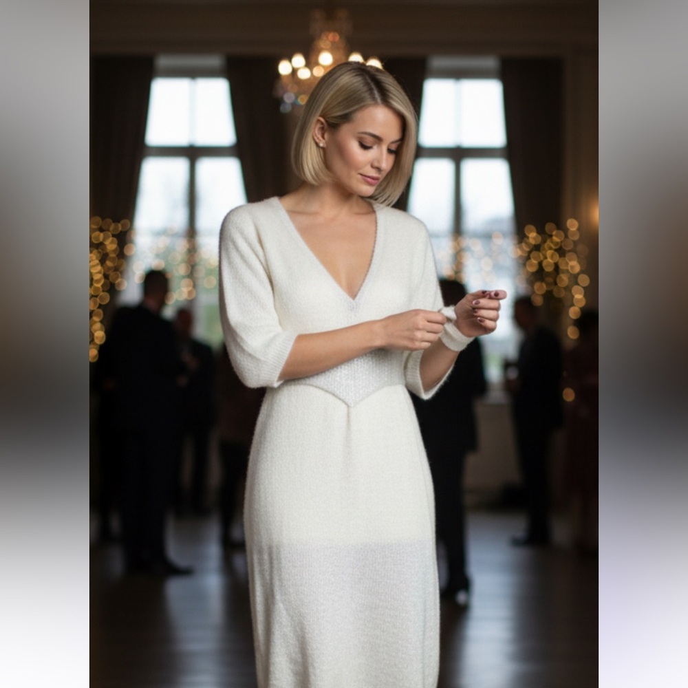 Sisley millennial pale gray slightly sparkly sweater dress.